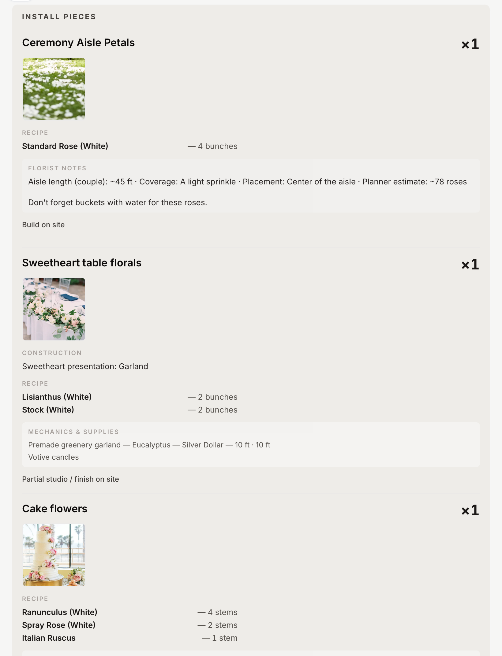 Stemly production build plan connecting recipes and mechanics for wedding-day prep